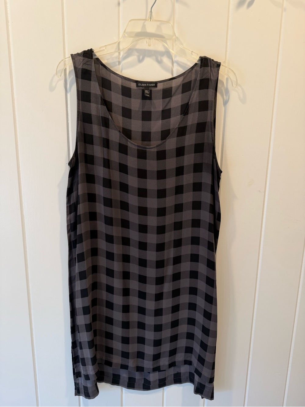 Eileen Fisher Black and Gray Checkered Sleeveless Tank